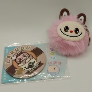Labubu Pink Fluffy Keychain& Labubu Mirror